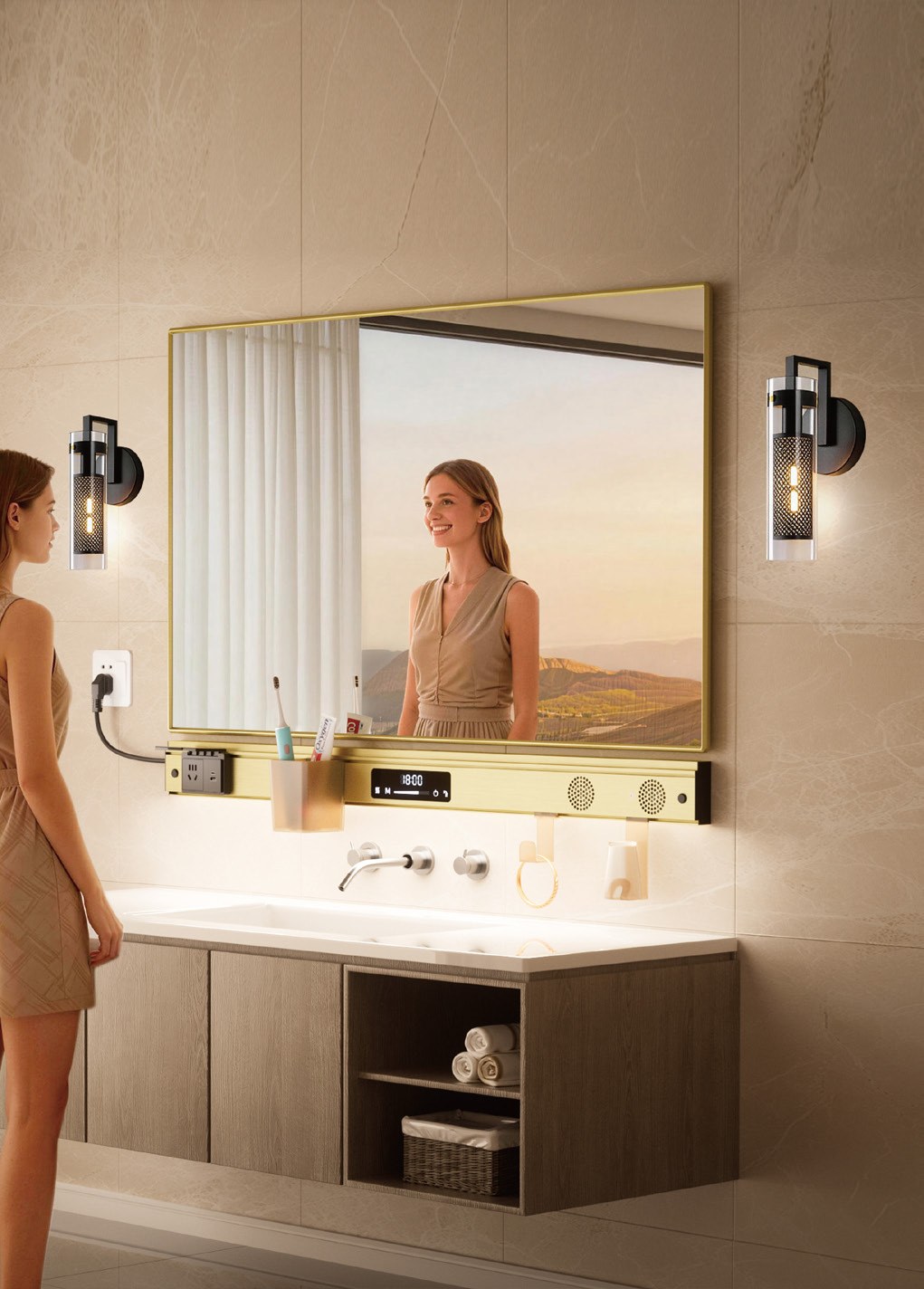 Bathroom mirror light installation